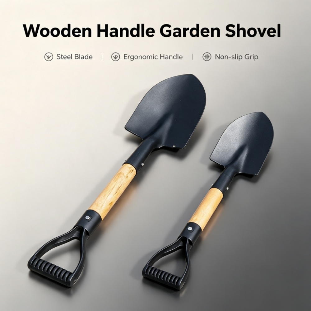 Gardening Tools Wooden - Natural Wood Handle Anti-Corrosion Steel Shovel,