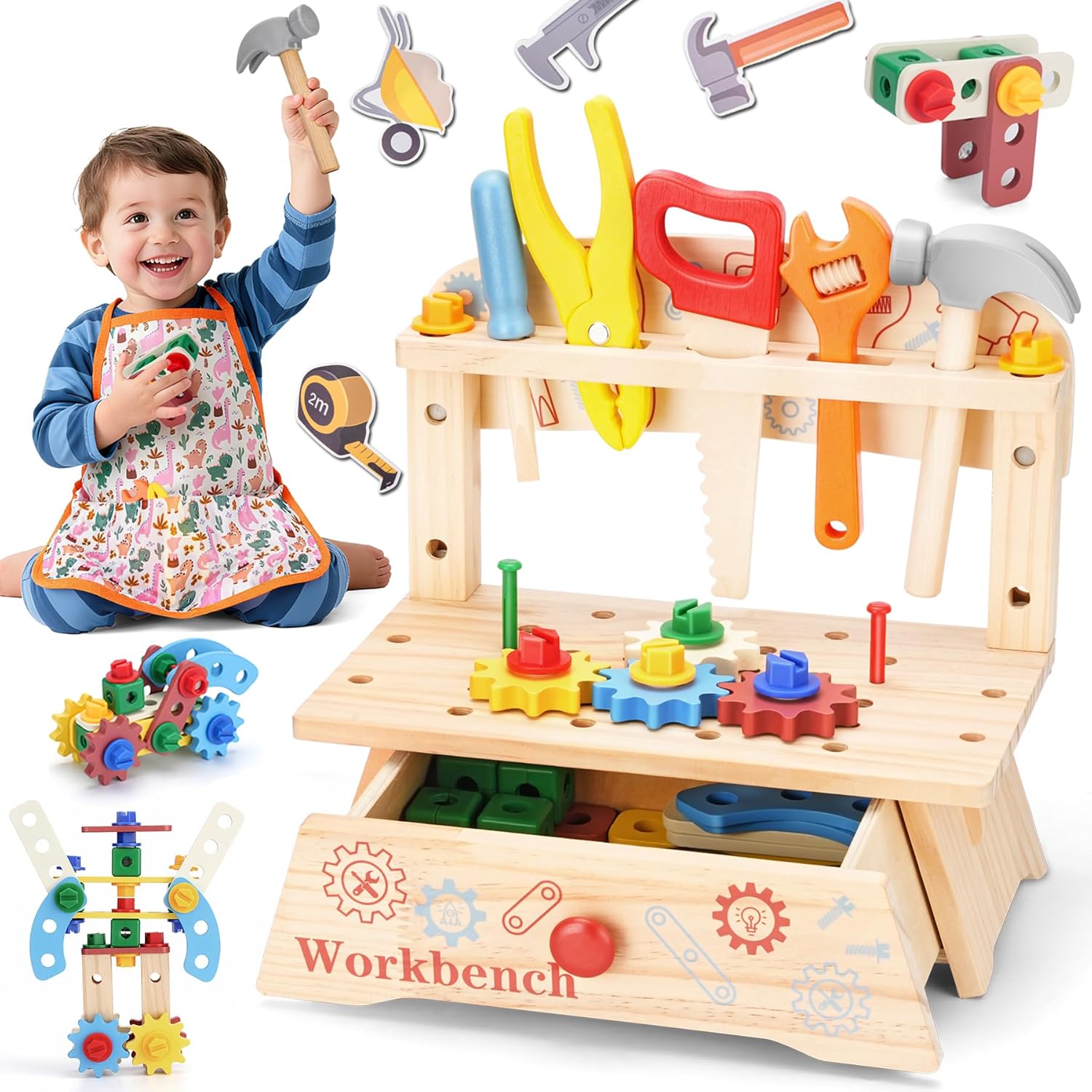 Gardening Tools Kids Set - Wooden Tool Bench for Kids,Montessori Educational