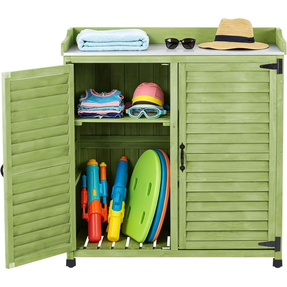 Outdoor Potting Bench with Met - Gardening Tools Wooden ulasan dan harga