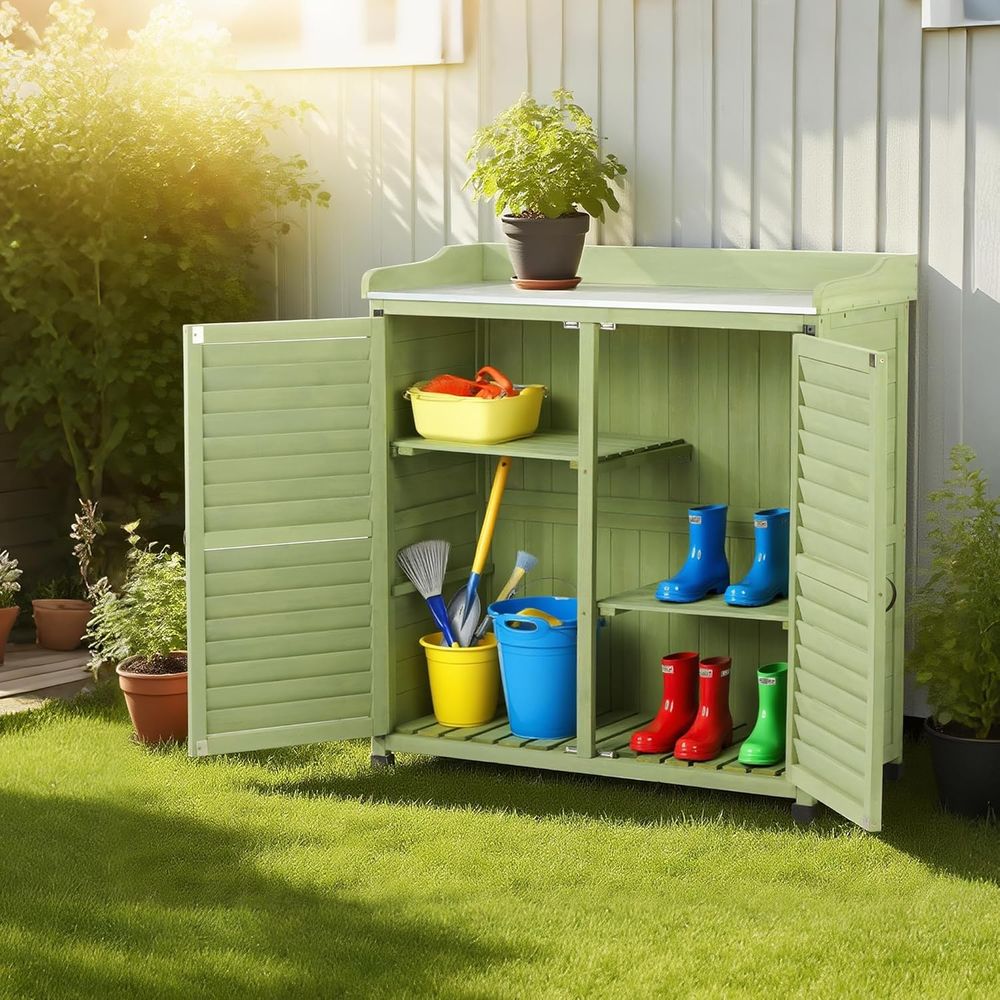 Outdoor Potting Bench with Met - Gardening Tools Wooden ulasan dan harga