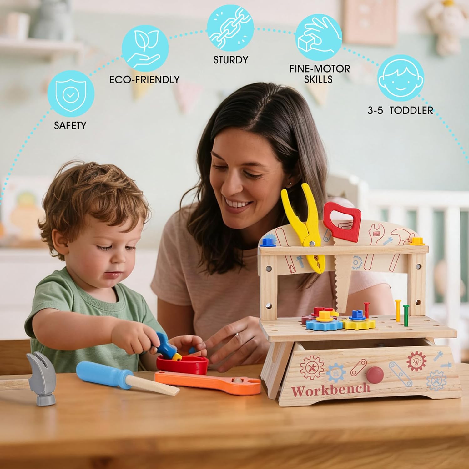 Wooden Tool Bench for Kids,Mon - Gardening Tools Kids Set ulasan dan harga
