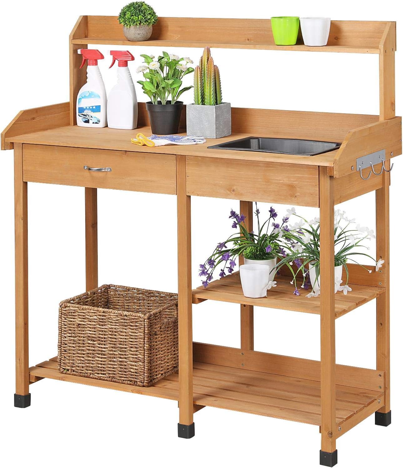 Potting Bench with Sink & Draw - Gardening Tools Wooden ulasan dan harga