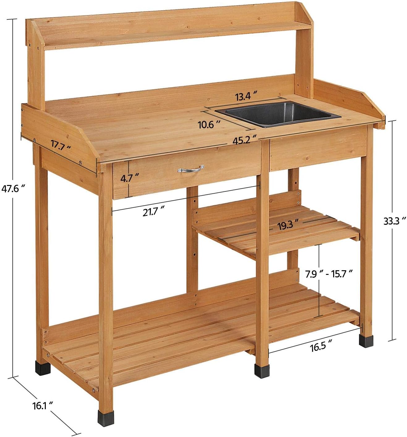 Potting Bench with Sink & Draw - Gardening Tools Wooden ulasan dan harga