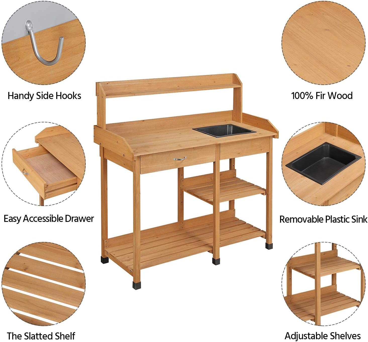 Potting Bench with Sink & Draw - Gardening Tools Wooden ulasan dan harga