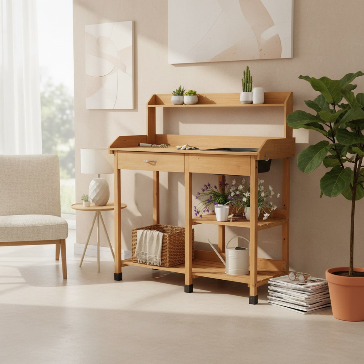 Wooden Potting Bench Garden Wo - Gardening Tools Wooden ulasan dan harga